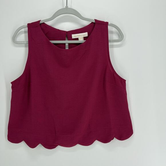 Monteau Tank Top Womens Large Fuschia Scallop Hem Sleeveless Blouse Summer Shirt - Picture 1 of 5